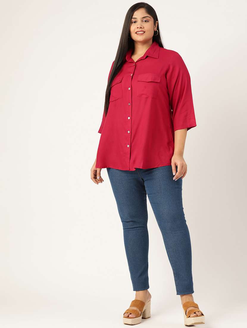 maroon solid shirt - 19286299 - Standard Image - 3