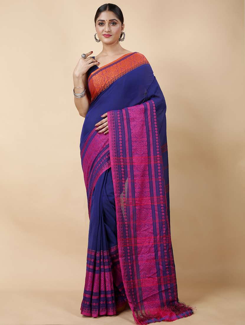 women's self design navy blue colored saree with blouse - 19287286 - Zoom Image - 0