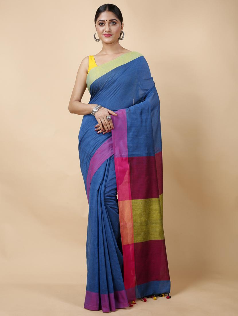 women solid handloom saree with blouse - 19287320 - Zoom Image - 0