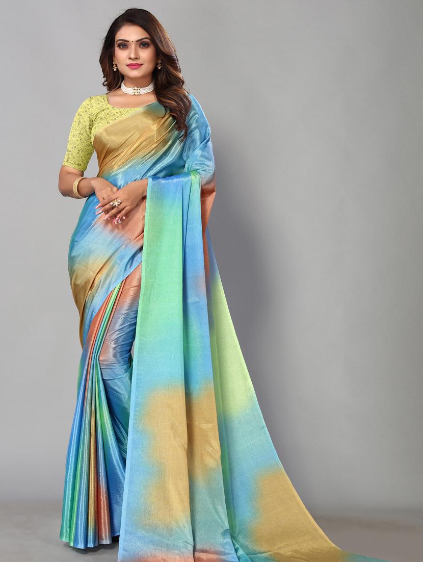 turquoise art silk printed saree with blouse - 19287384 - Zoom Image - 0