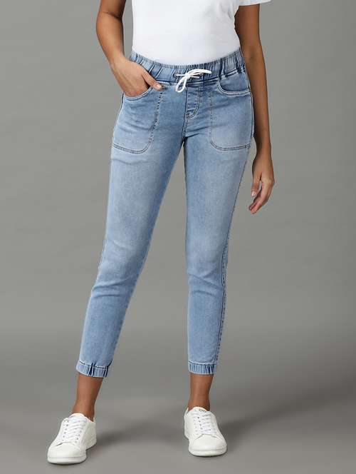 women light blue plain jogger fit jeans - 19294594 -  Standard Image - 0