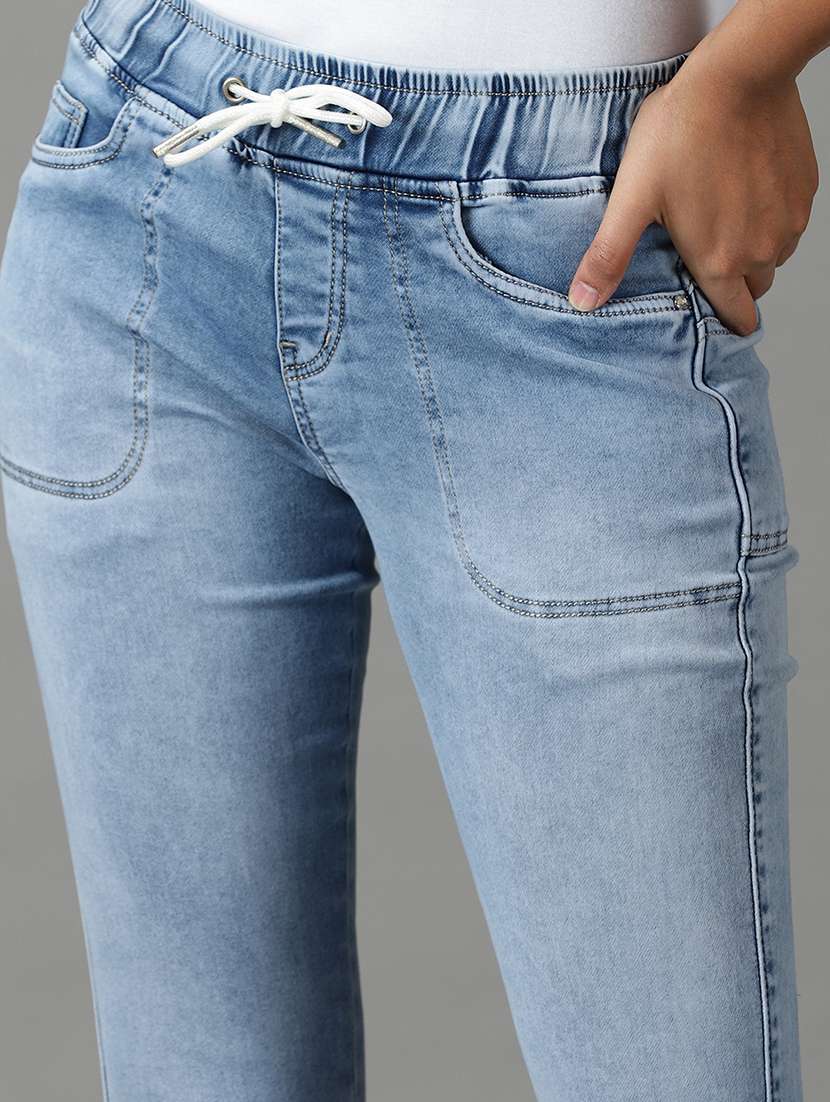 women light blue plain jogger fit jeans - 19294594 -  Standard Image - 5