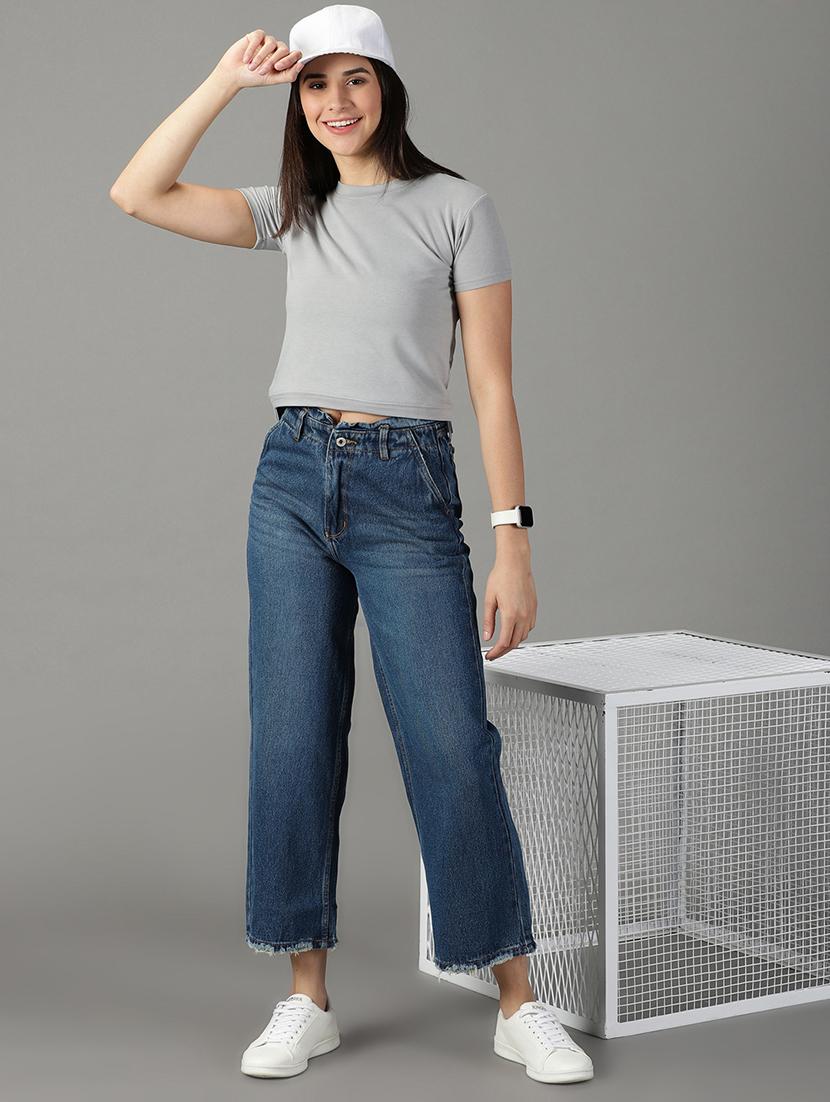 women's plain straight fit jeans - 19294792 - Standard Image - 3