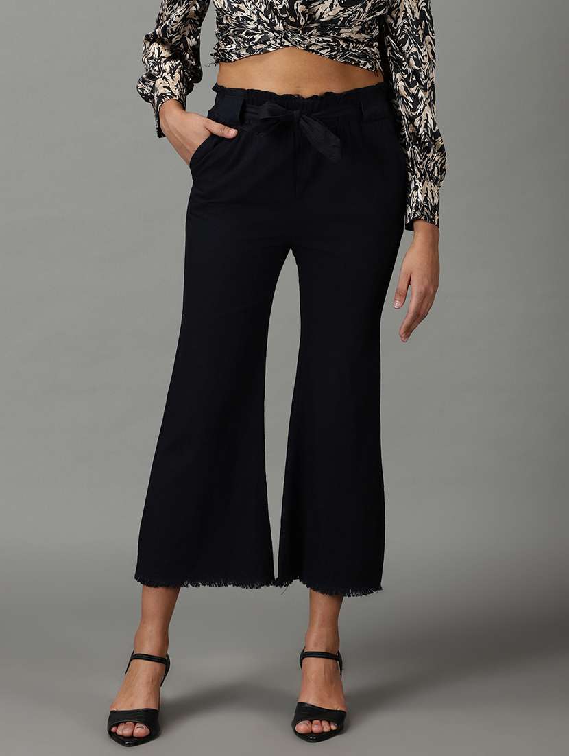black denim trousers