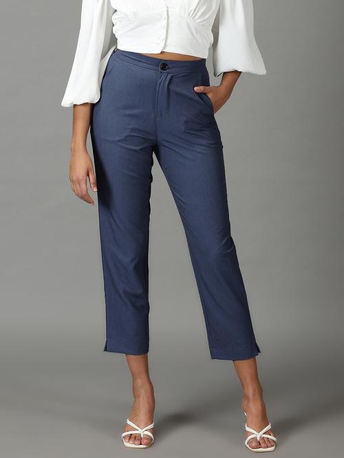blue solid trouser - 19295306 - Standard Image - 0