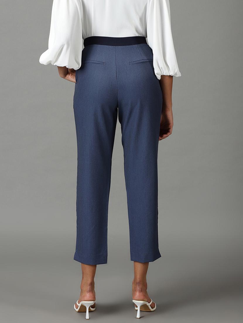 blue solid trouser - 19295306 - Standard Image - 3