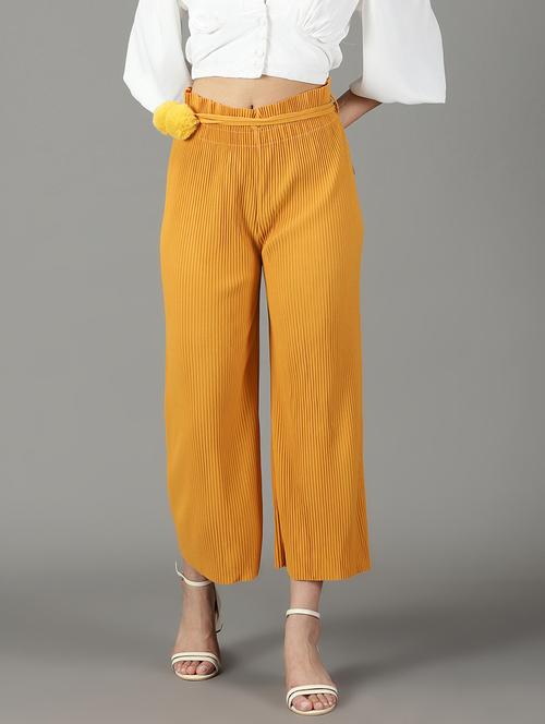 yellow solid trouser - 19295317 - Standard Image - 0