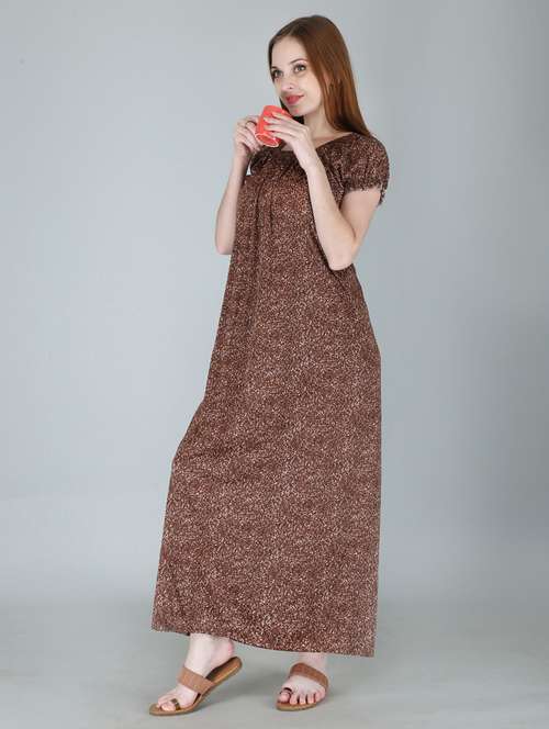women brown printed nighty - 19295336 - Standard Image - 0