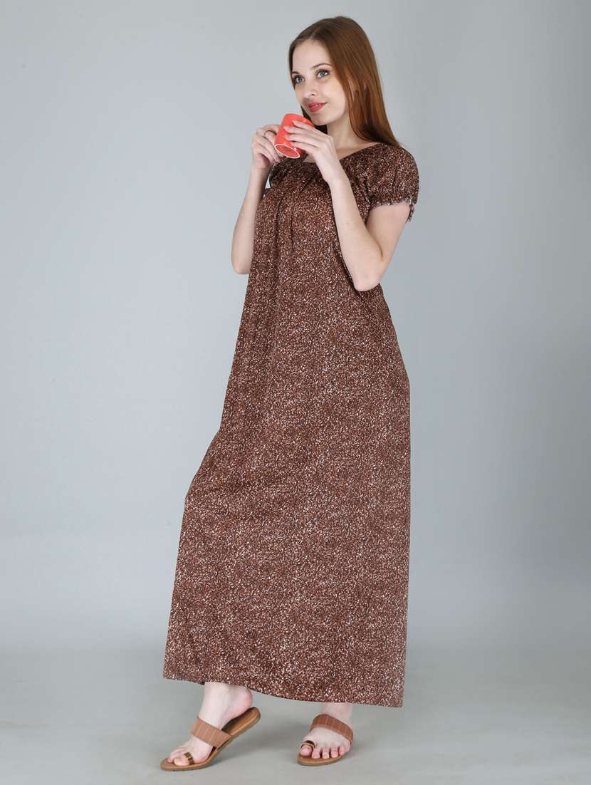 women brown printed nighty - 19295336 - Zoom Image - 0