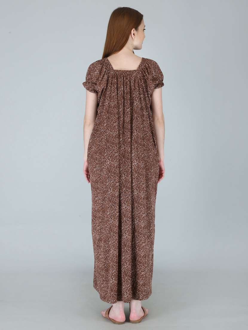 women brown printed nighty - 19295336 - Standard Image - 3