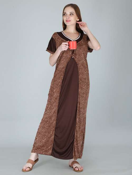 brown printed nighty - 19295342 - Standard Image - 0
