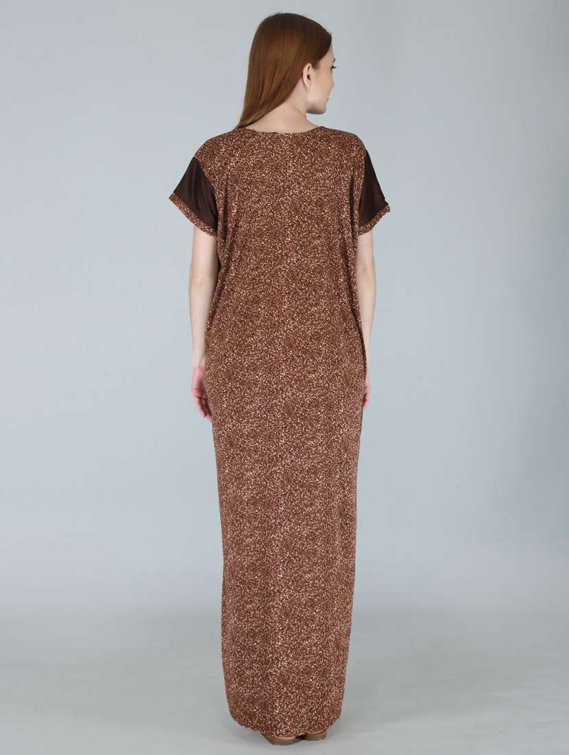 brown printed nighty - 19295342 - Standard Image - 3