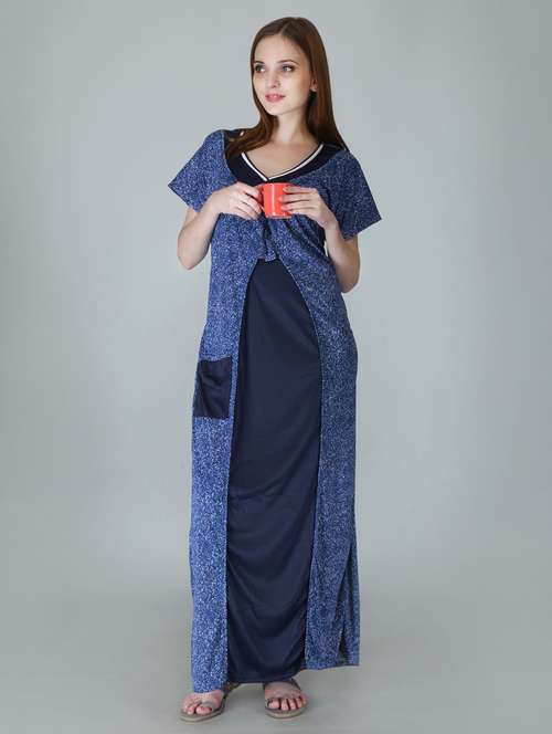 blue printed nighty - 19295344 -  Standard Image - 0