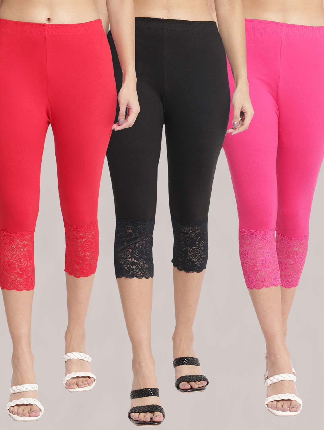 pack of 3 solid leggings capri