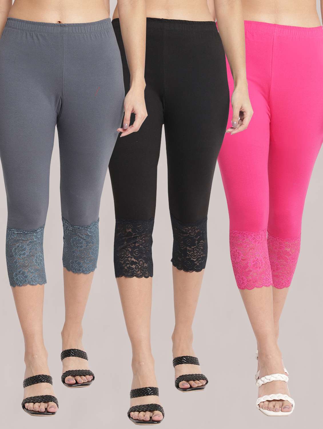 pack of 3 solid leggings capri