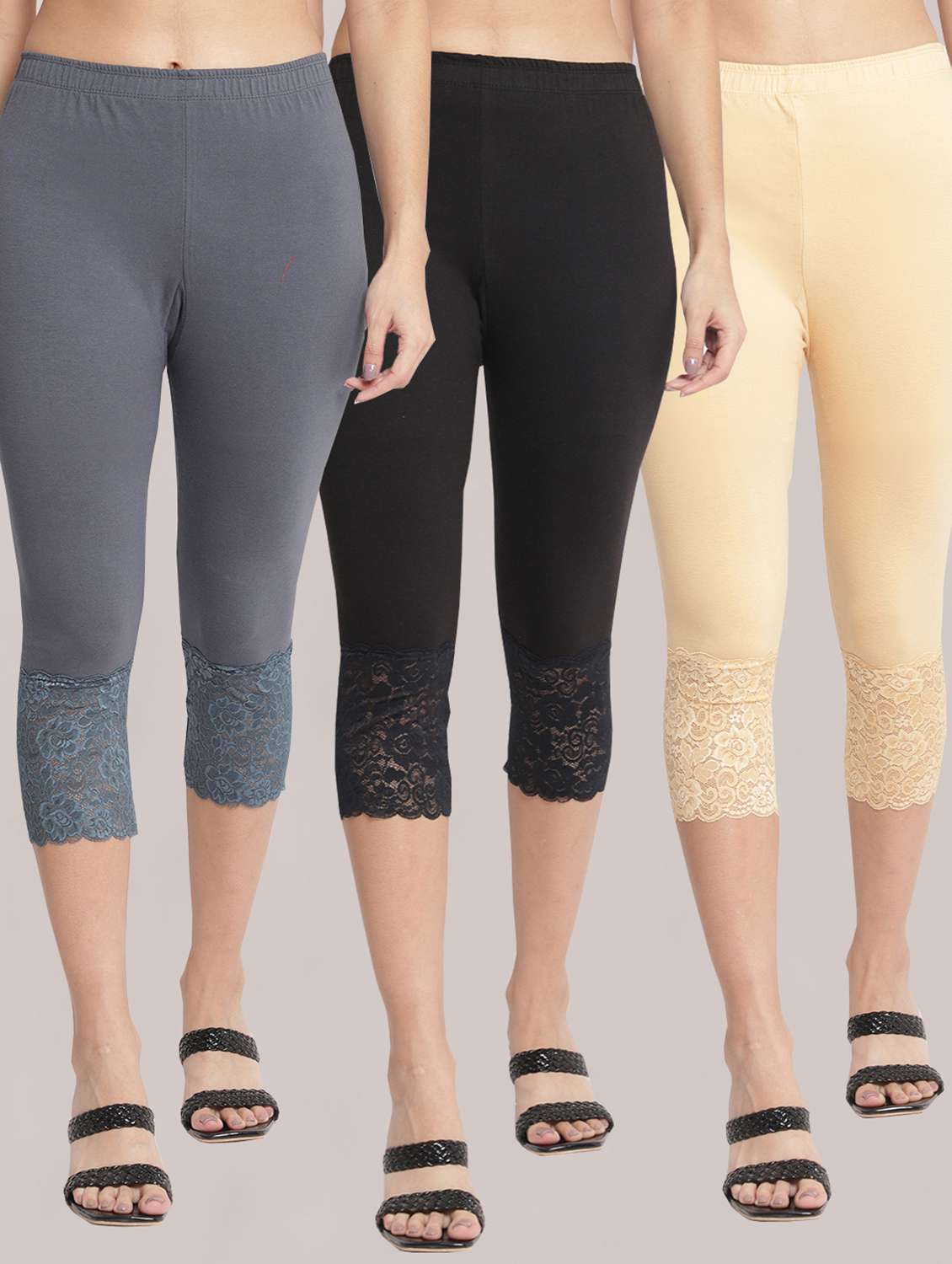 pack of 3 solid leggings capri - 19295583 -  Zoom Image - 0