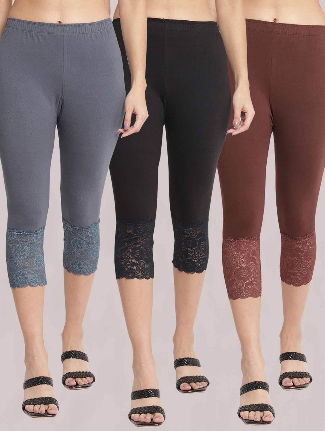 pack of 3 solid leggings capri