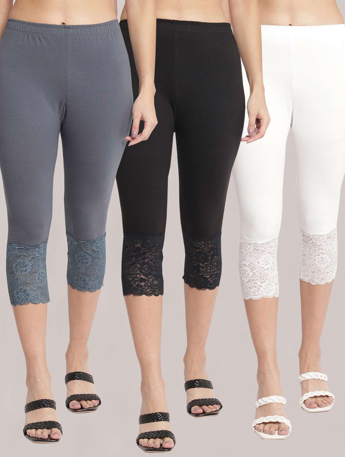 pack of 3 solid leggings capri - 19295587 - Zoom Image - 0
