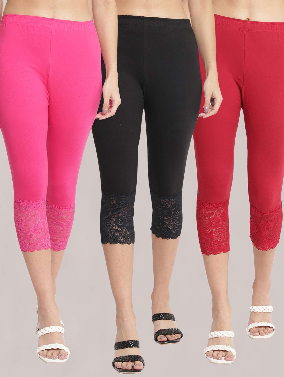 pack of 3 solid leggings capri