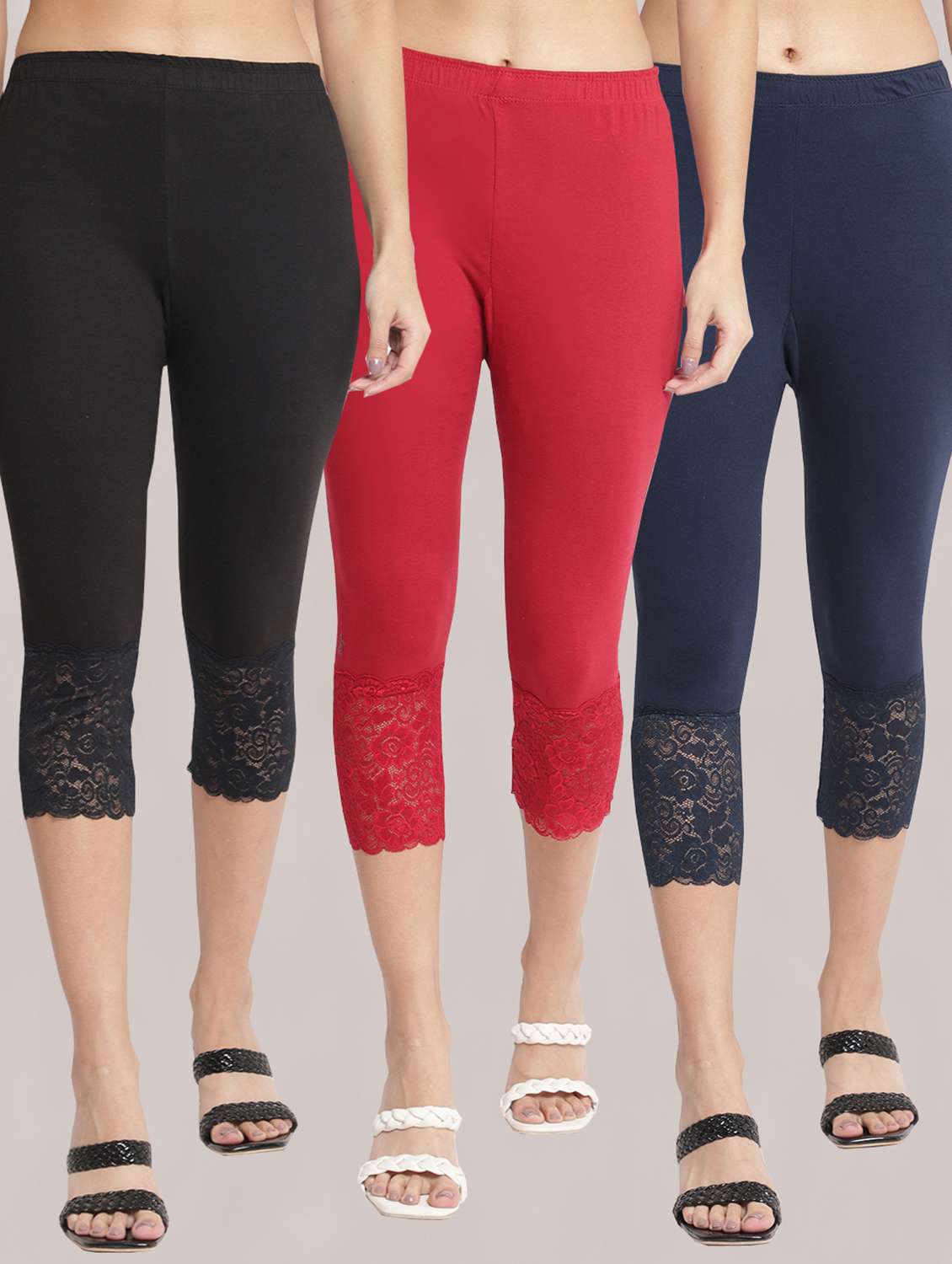 pack of 3 solid leggings capri