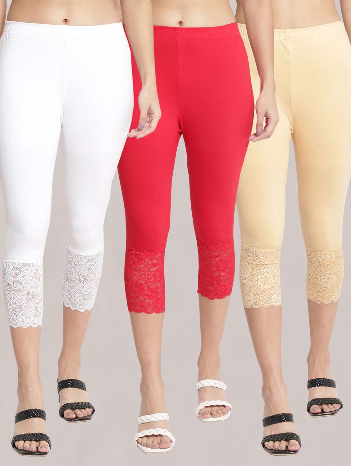 pack of 3 solid leggings capri