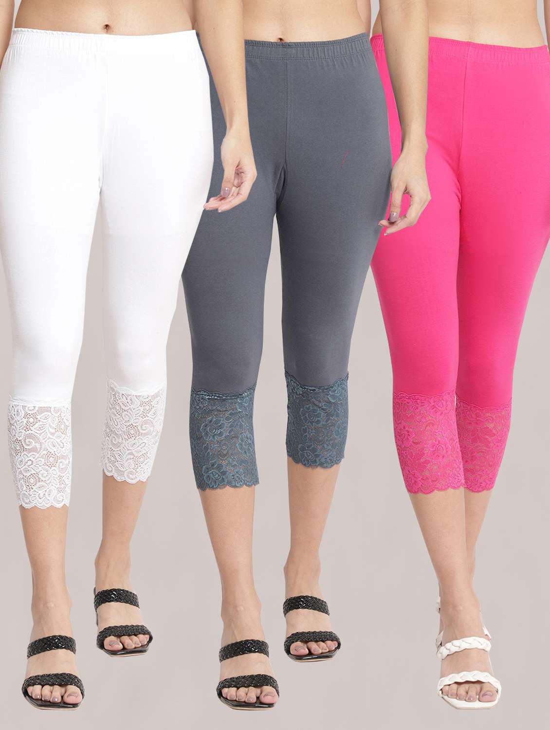 pack of 3 solid leggings capri
