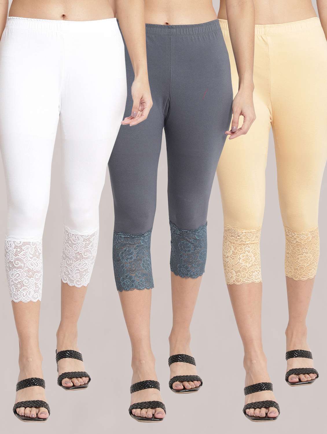 pack of 3 solid leggings capri
