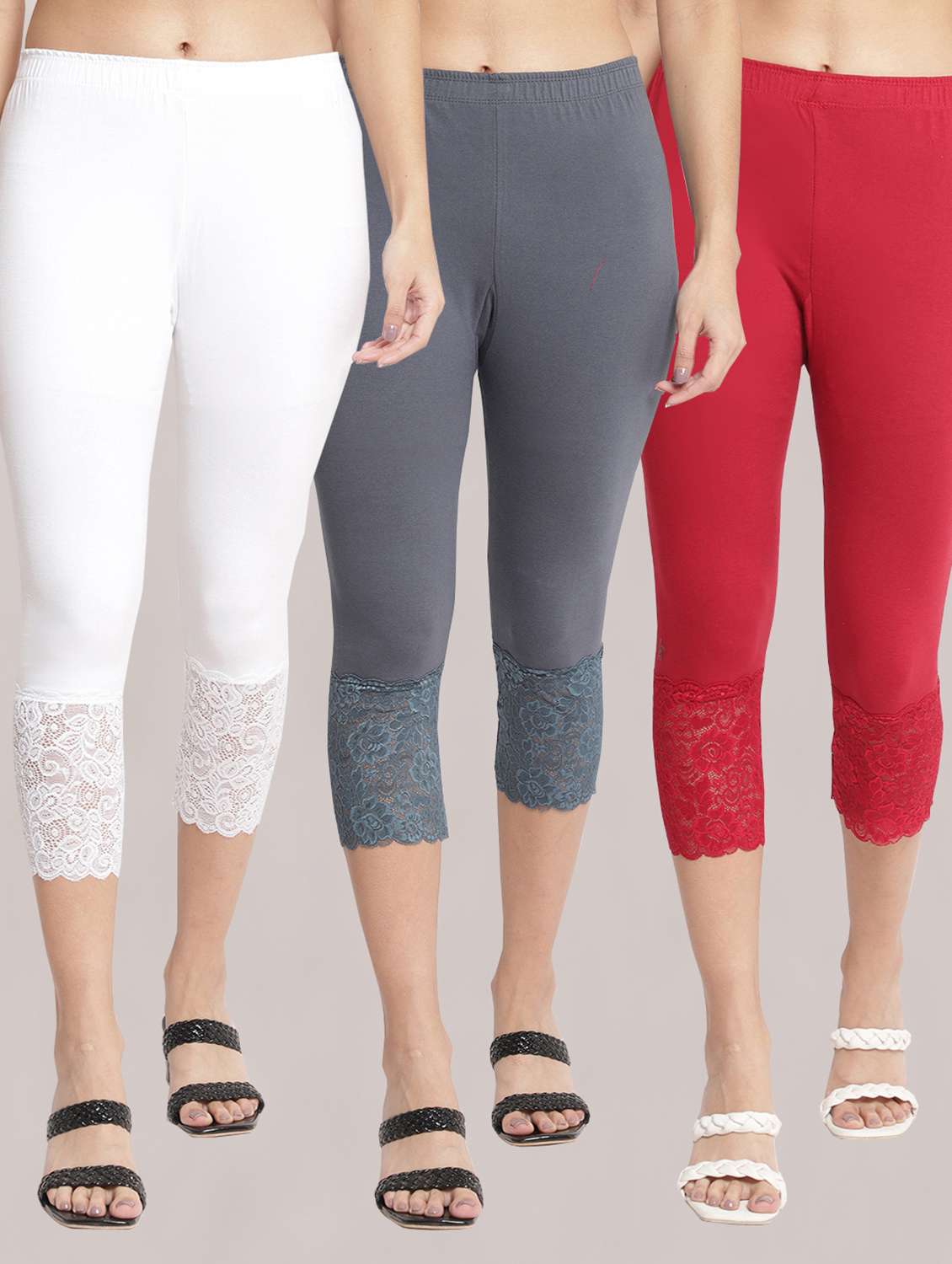 pack of 3 solid leggings capri