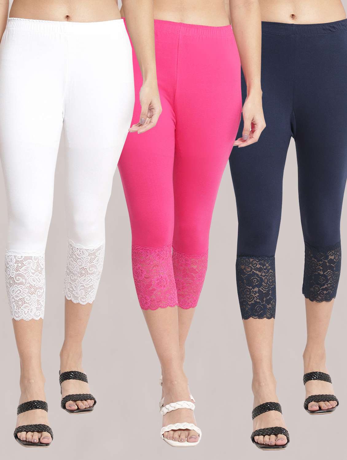 pack of 3 solid leggings capri