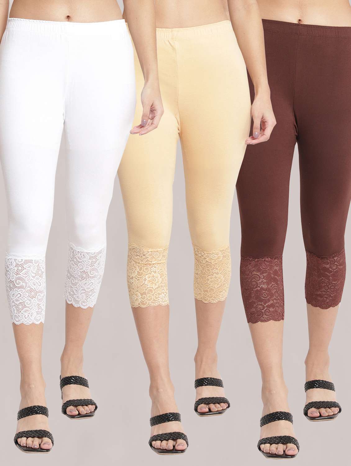 pack of 3 solid leggings capri