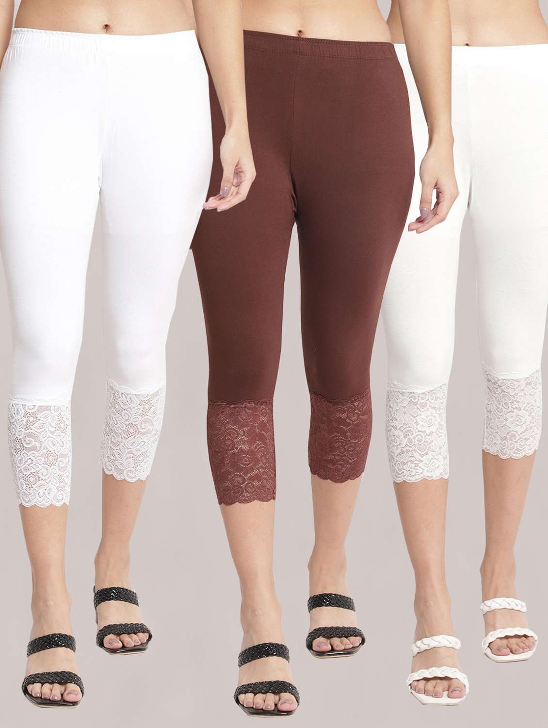 pack of 3 solid leggings capri
