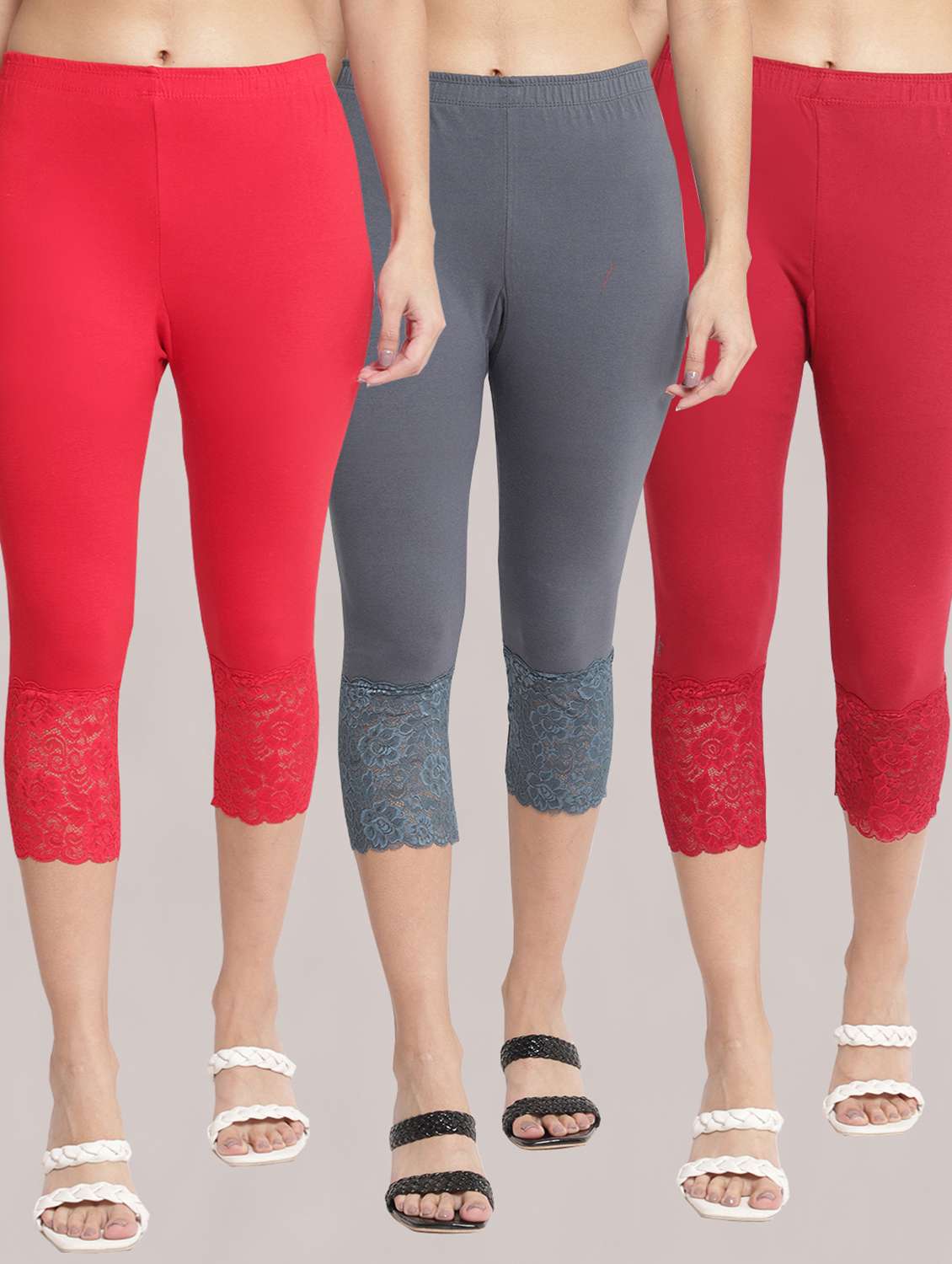pack of 3 solid leggings capri