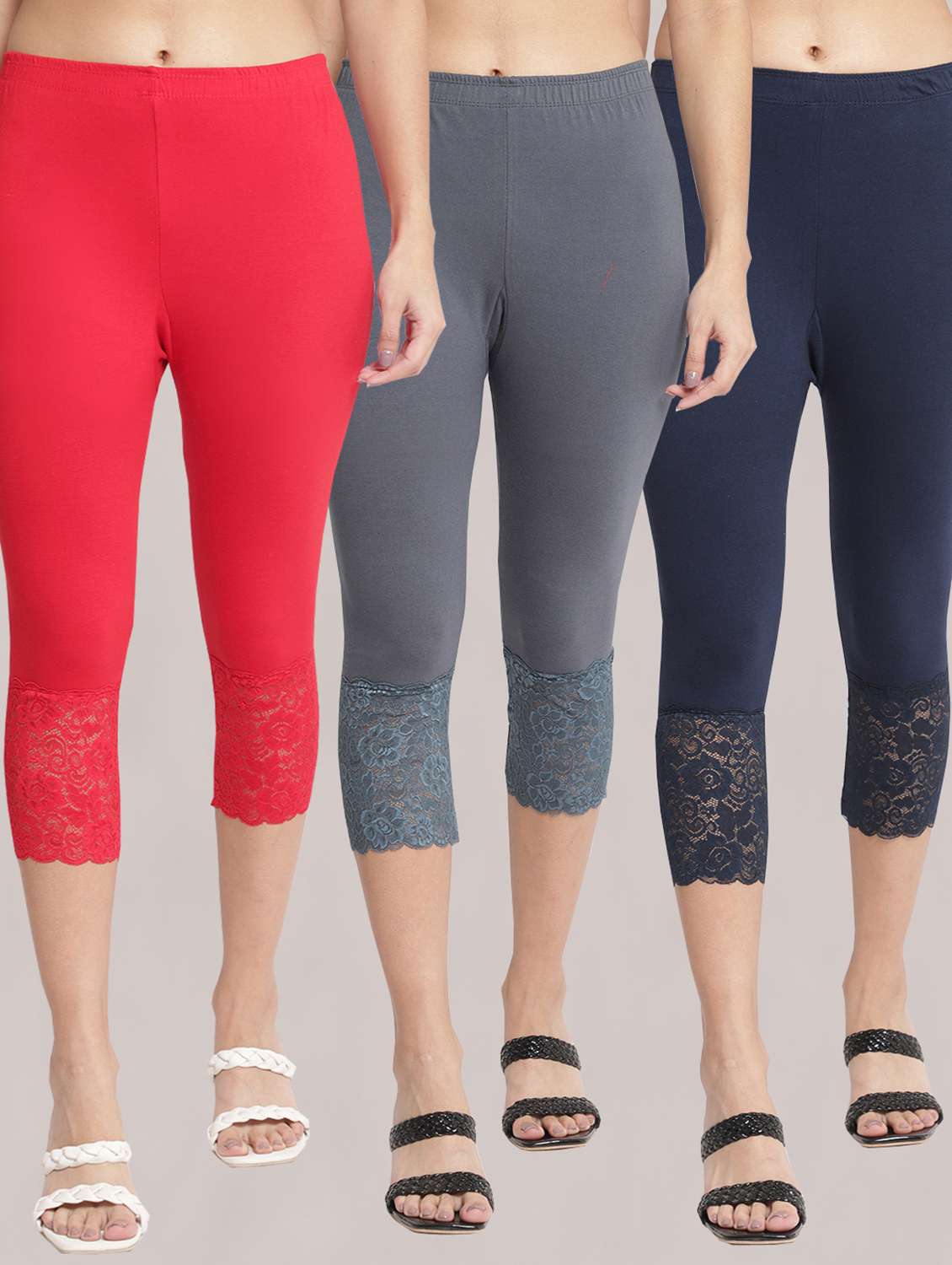 pack of 3 solid leggings capri