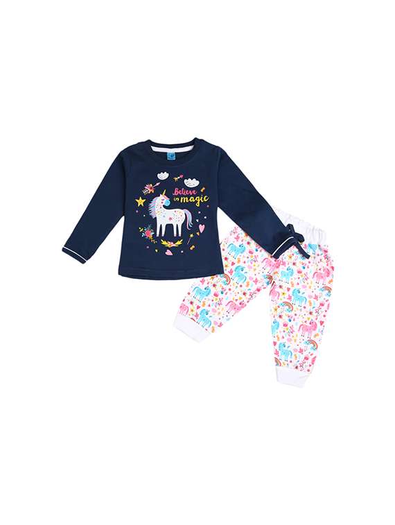 girls printed round neck casual set