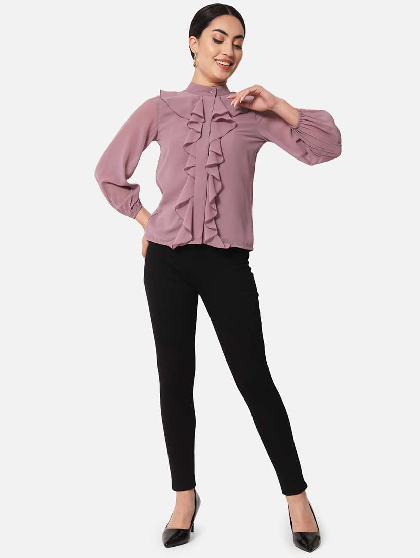 Women's Ruffle Mandarin Neck Top