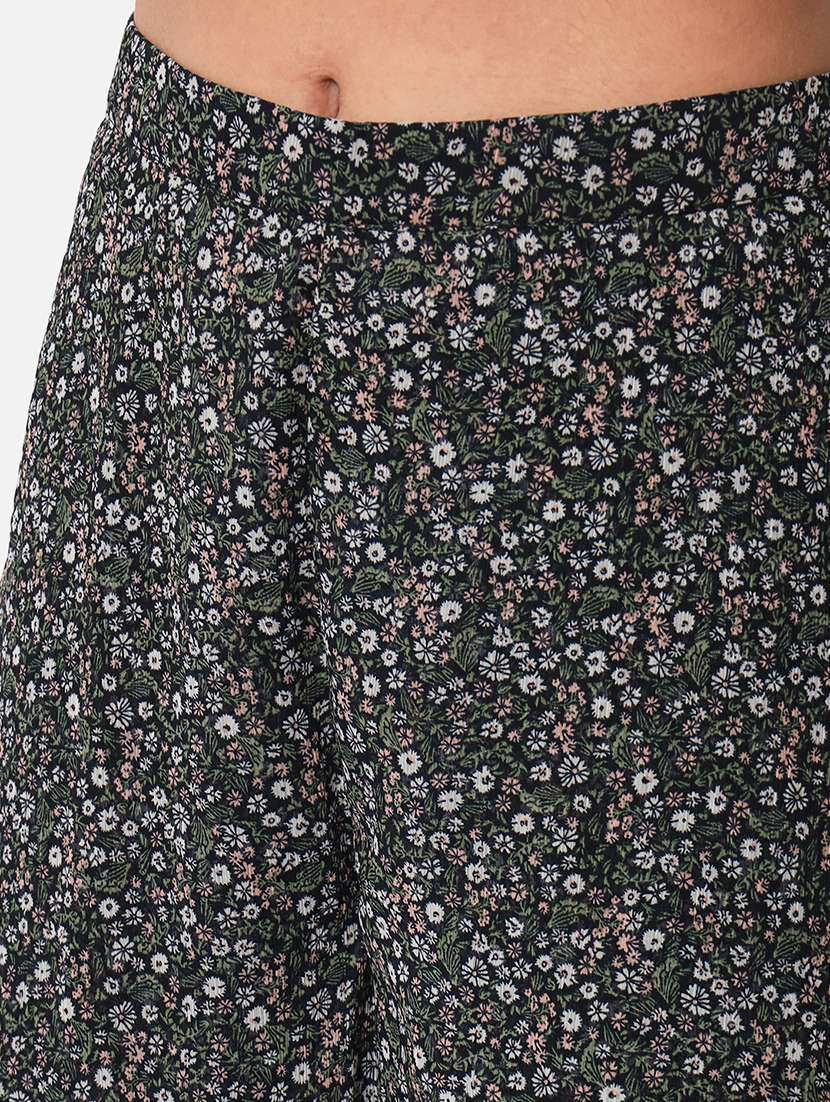 Black Florals Print Flared Palazzo