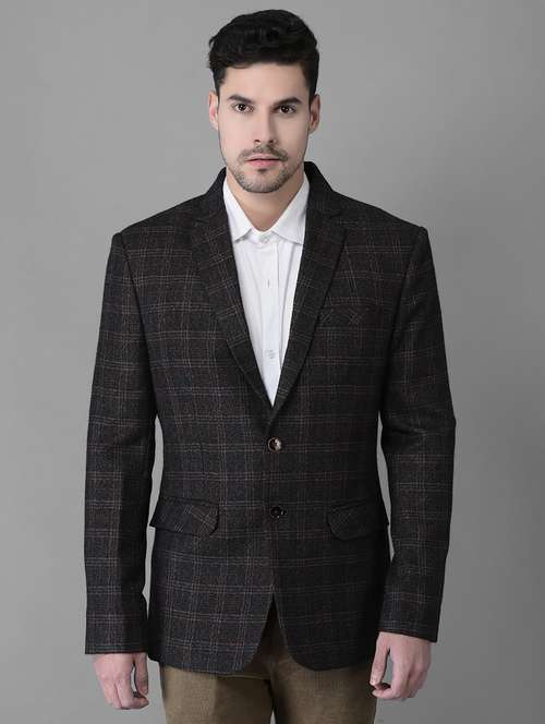 brown checkered single breasted formal blazer - 19298135 -  Standard Image - 0