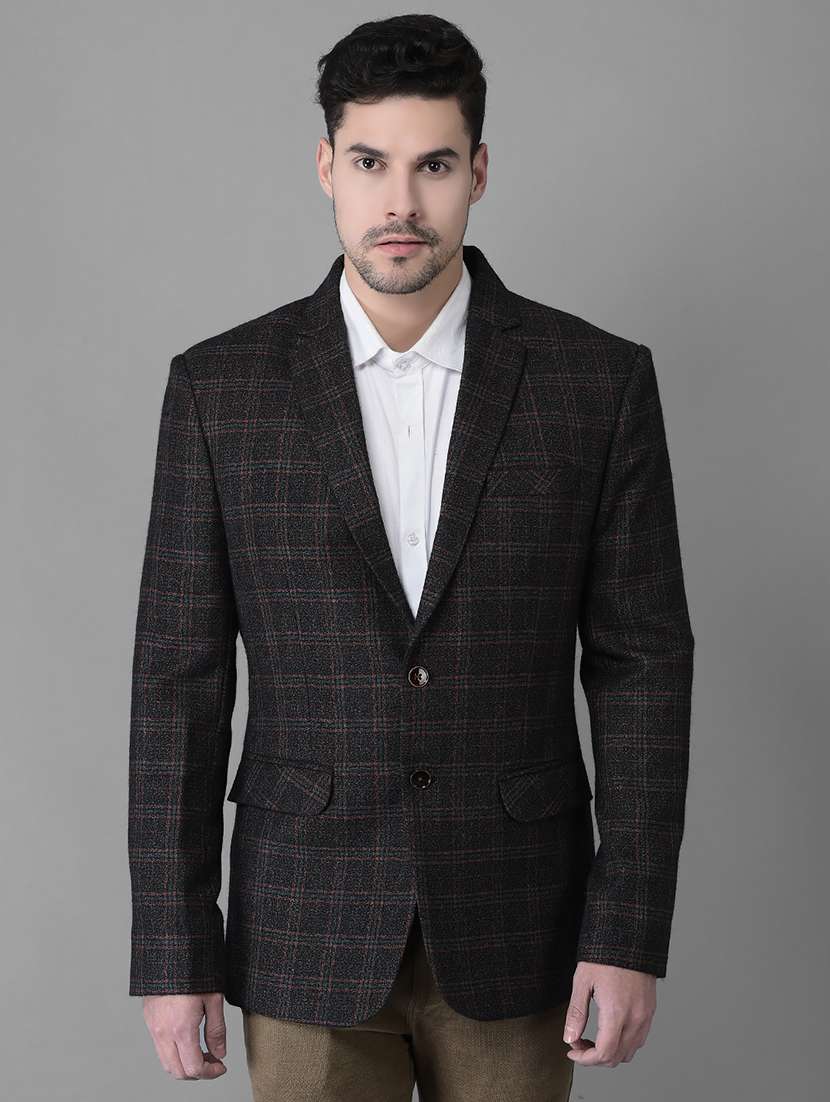 brown checkered single breasted formal blazer