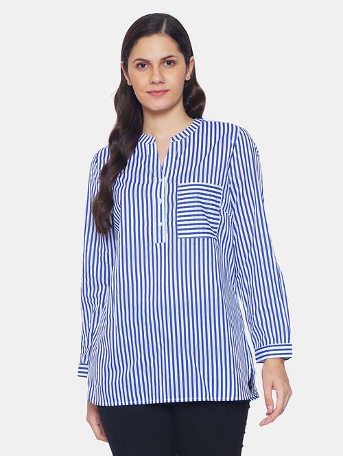 women's straight mandarin neck top - 19298276 -  Standard Image - 0