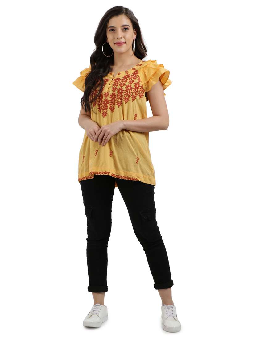 women's ruffle notch neck top - 19298389 -  Standard Image - 3