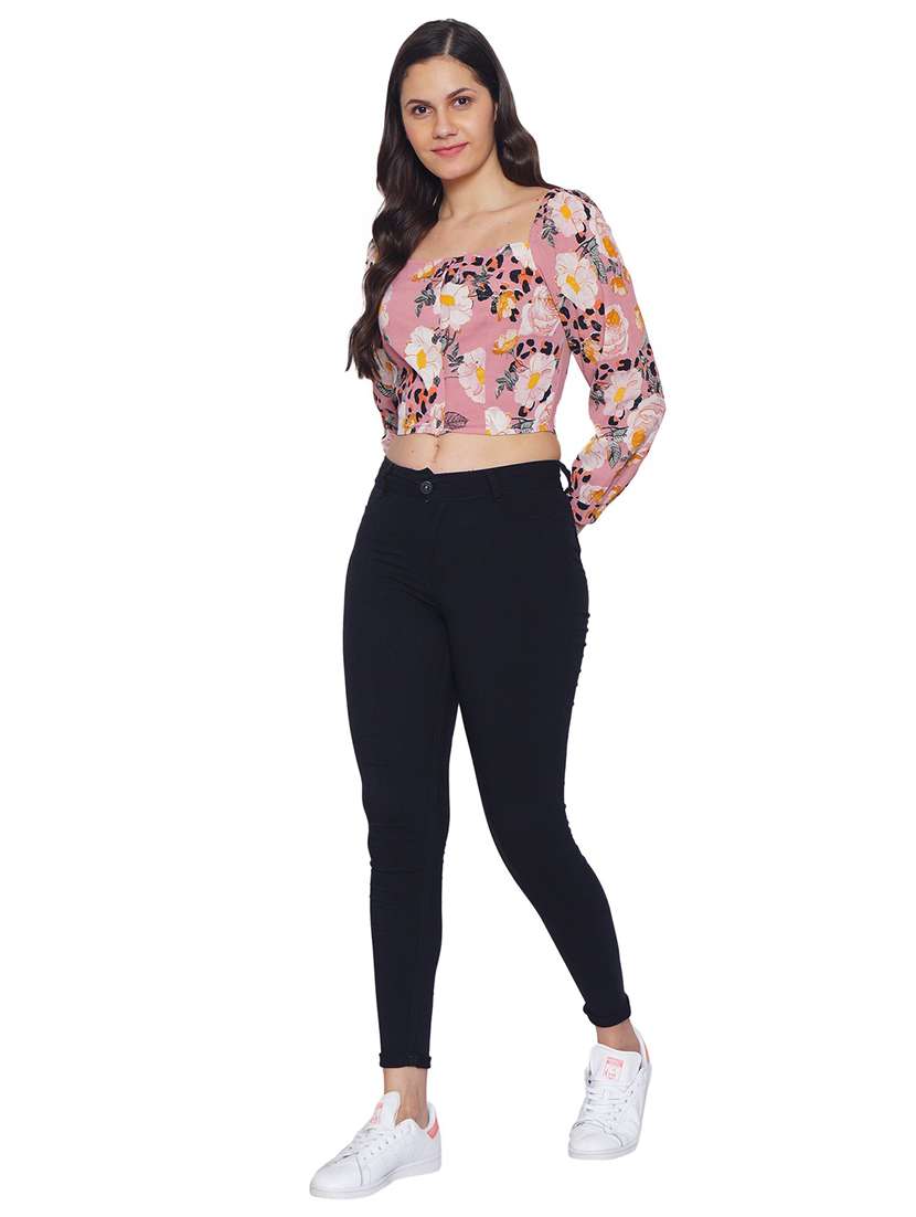 women's crop round neck top - 19298440 - Standard Image - 3
