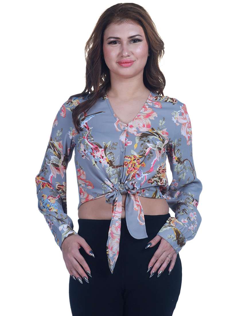 women's crop v neck top