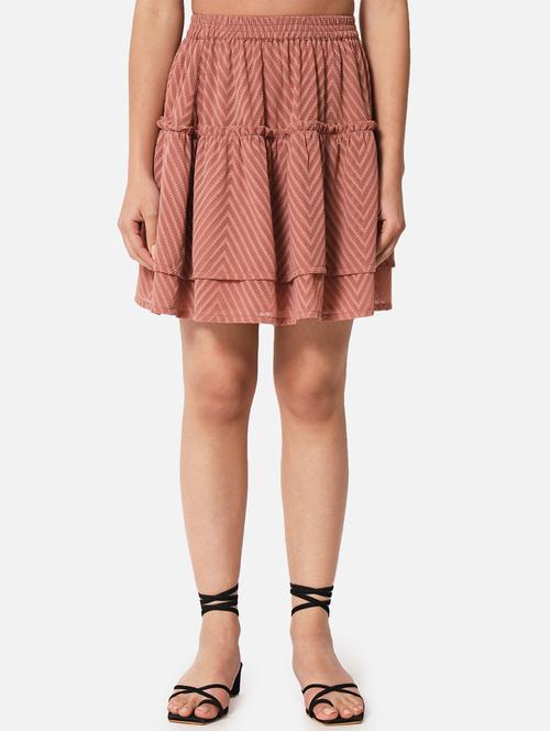 peach self cdesigned layered skirt - 19298635 -  Standard Image - 0
