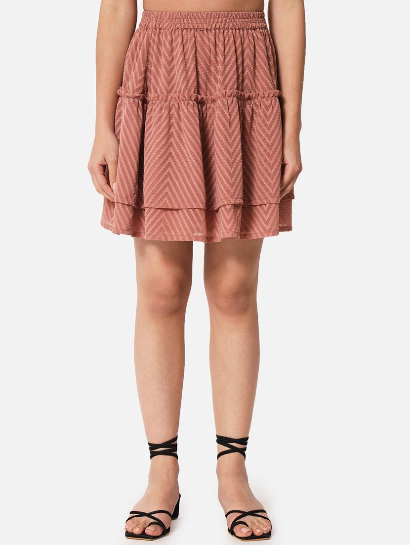 peach self cdesigned layered skirt - 19298635 -  Zoom Image - 0