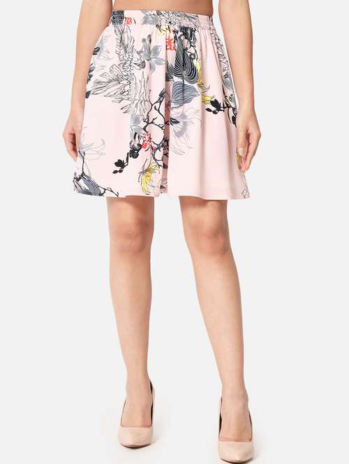 pink printed crepe a-line skirt