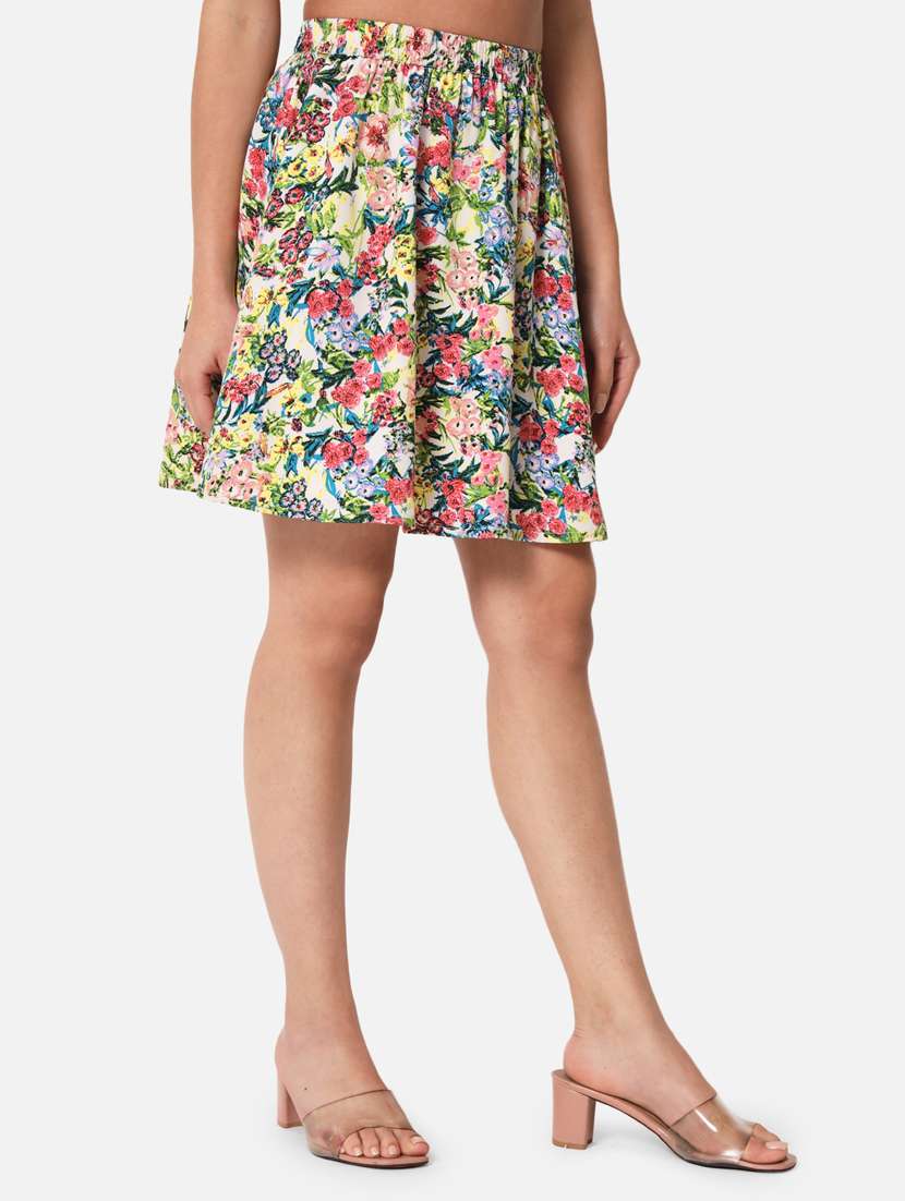 Women Multi Colored Crepe Flared Skirt