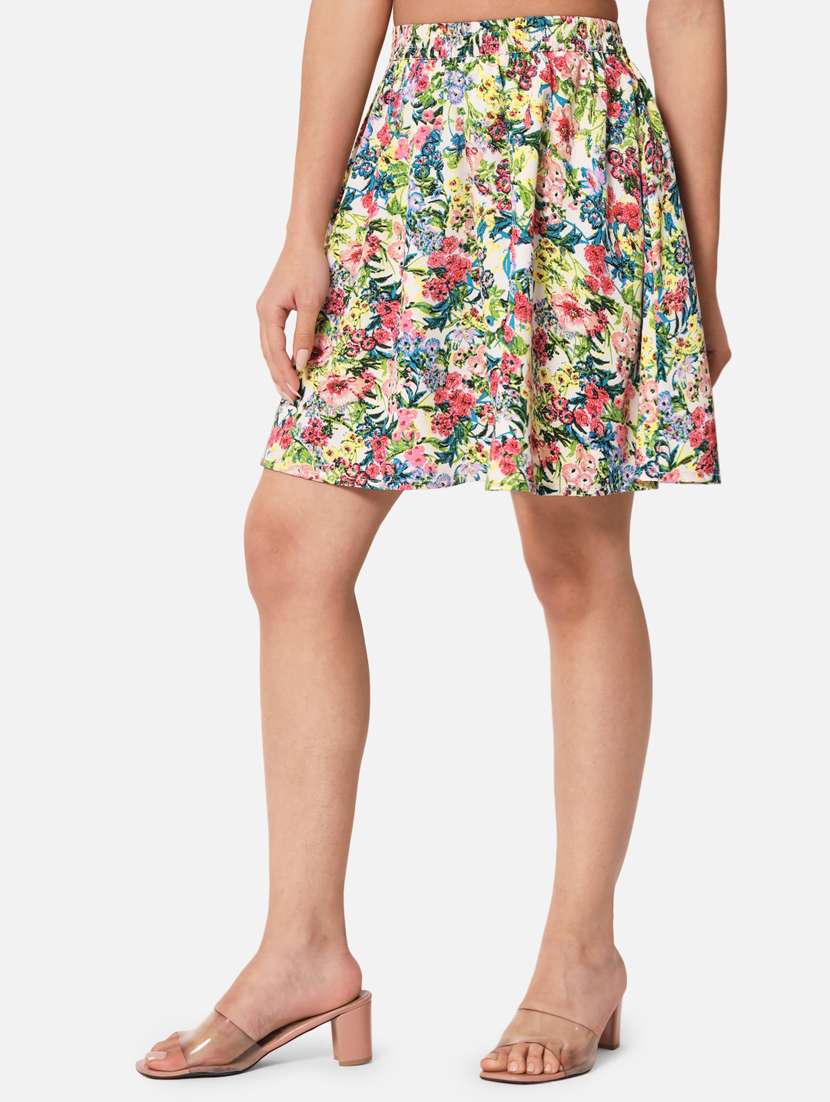 Women Multi Colored Crepe Flared Skirt