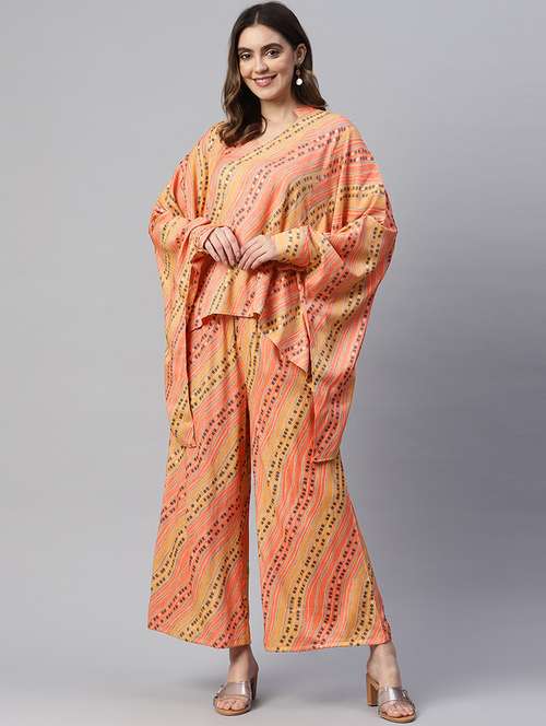 orange printed top and palazzos set set - 19298810 -  Standard Image - 0