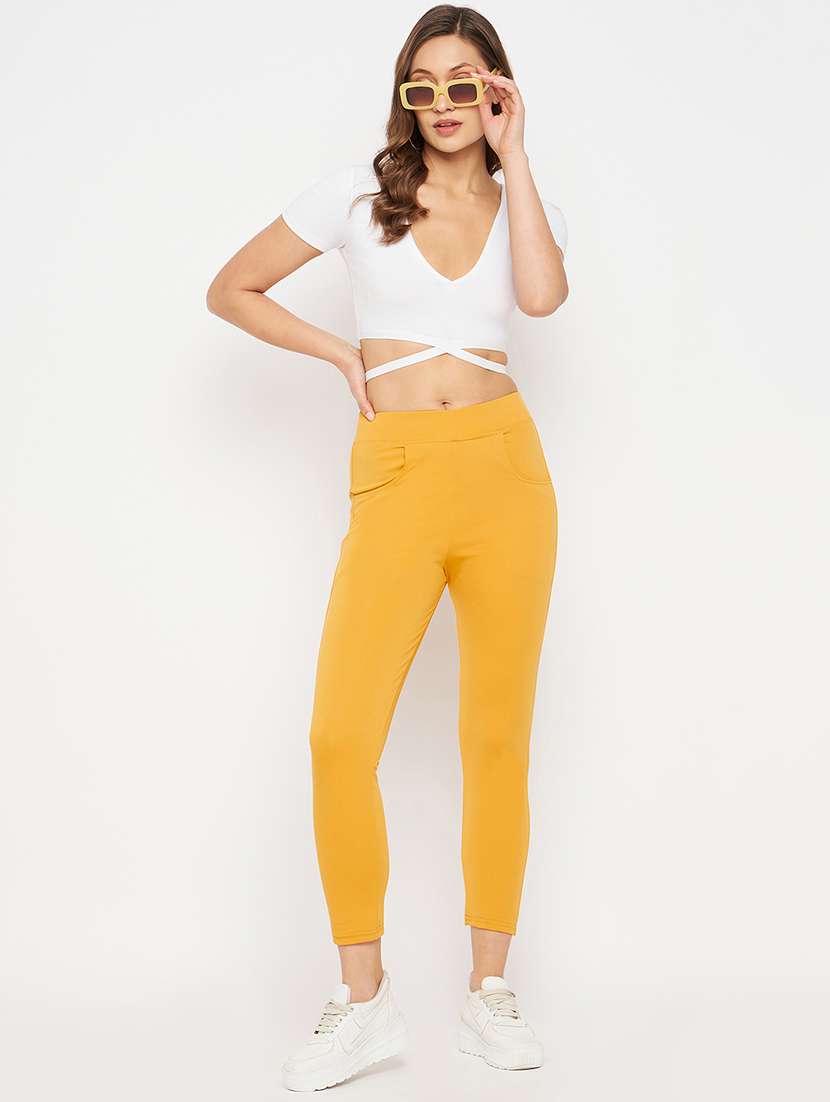yellow solid jegging - 19300088 - Standard Image - 3