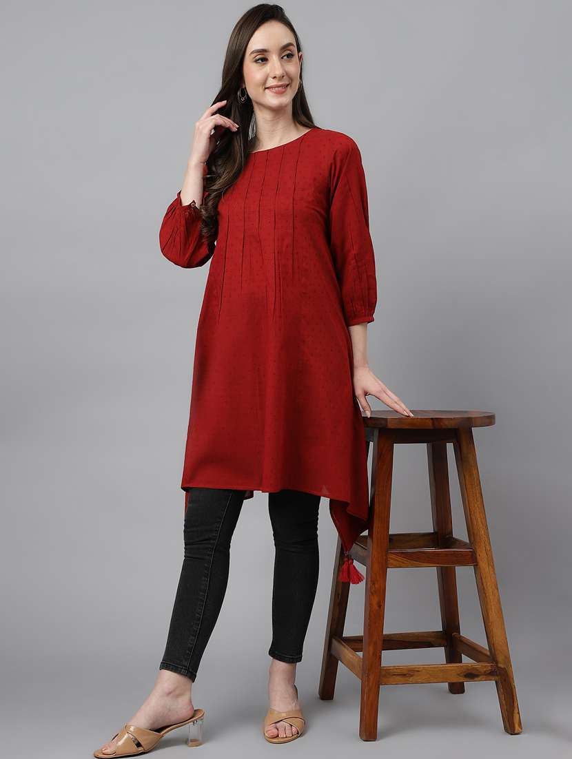 women maroon self design long sleeve kurta - 19300228 -  Standard Image - 5